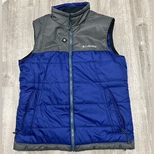 Columbia Men’s Omni-Heat Blue and Gray Puffer Vest, battery heated,‎ size L